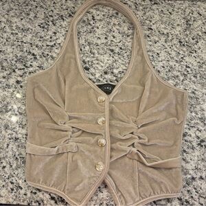 Cider Tan Ruched Sleeveless Blouse